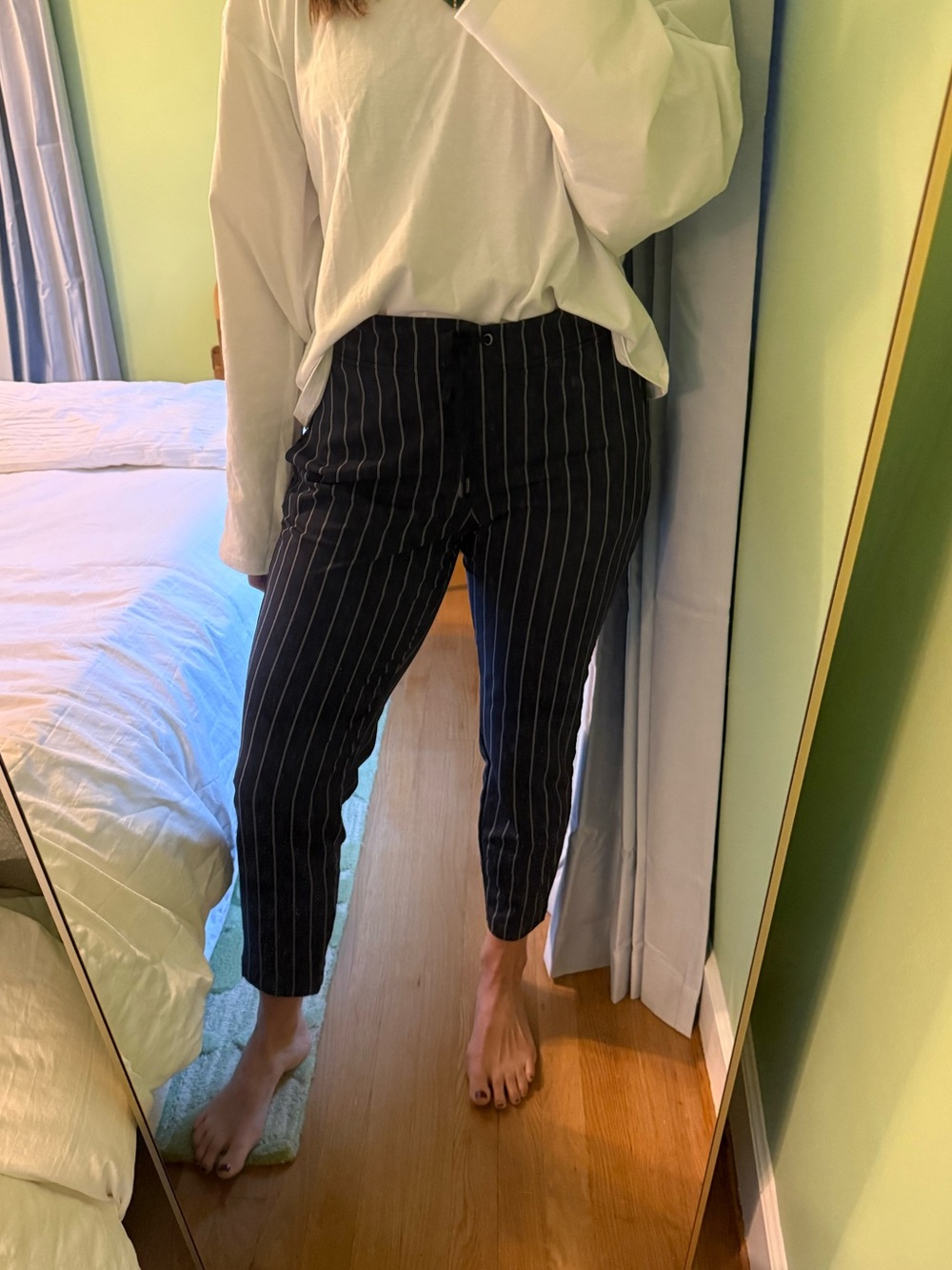 Athleta Navy Pinstripe Cropped Pants